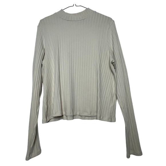 Y2K Ribbed Mock Neck Top Womens XL Tall Beige Long Sleeve Knit Top Pullover - Picture 1 of 13